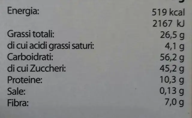 Crocante sésame et miel nutrition facts table