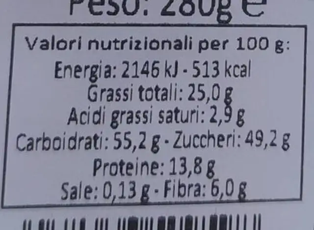 Torta Croccante Alle Arachidi sesamo e riso soffiato nutrition facts table