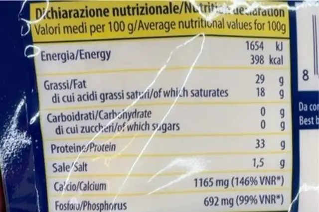 Grana padano grattuggiato nutrition facts table