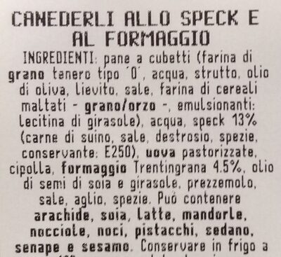 Canederli allo speck e formaggio ingredients label
