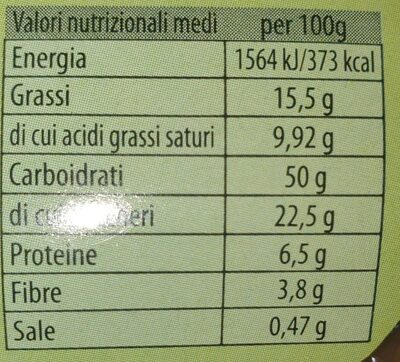 Croissant Vegano nutrition facts table