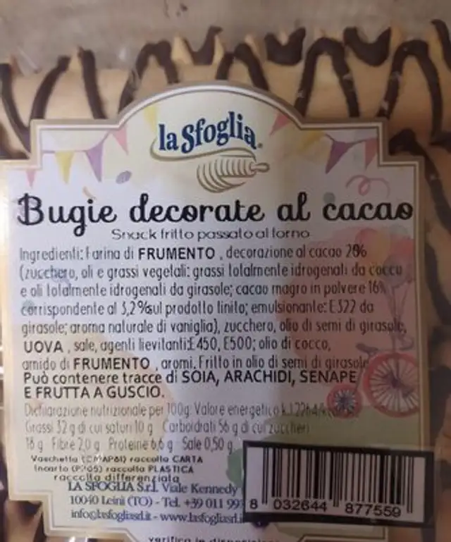la sfoglia s.r.l. ingredients label