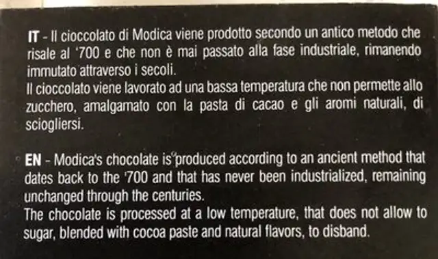 cioccolato peperoncino ingredients label