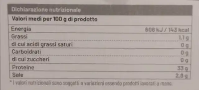 Prosciutto di Alce nutrition facts table