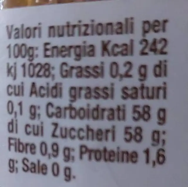 Arancia speziata nutrition facts table