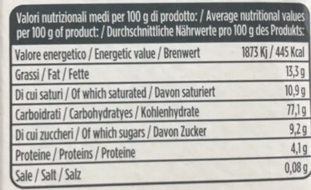 Caffè verde e ganoderma nutrition facts table