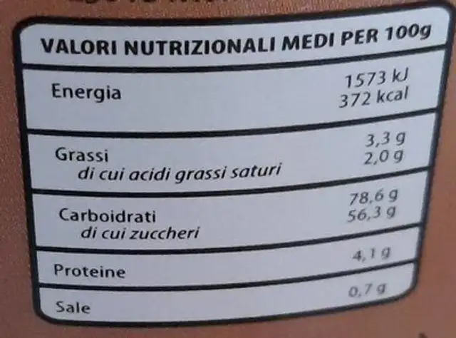 La famosa cioccolata nutrition facts table