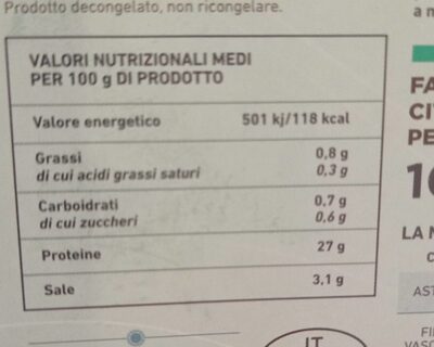 Tonno affumicato a fette nutrition facts table