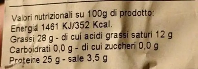Pregiati toscani nutrition facts table