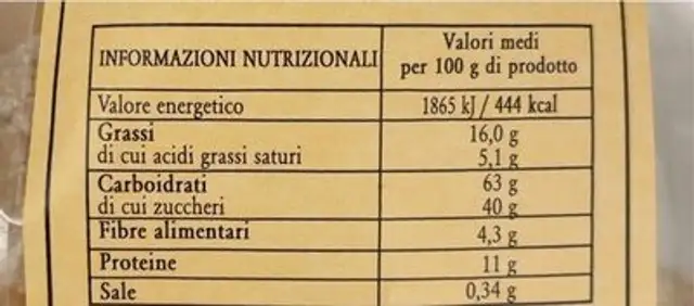 Biscotti misti nutrition facts table