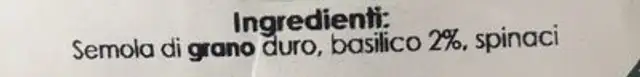 Troiette al basilico ingredients label