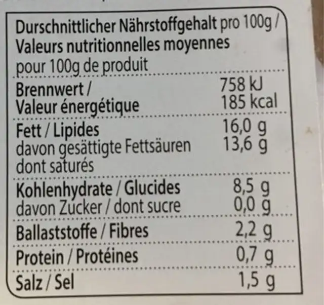 MOZZARISELLA EN LONCHAS CON ALBAHACA nutrition facts table