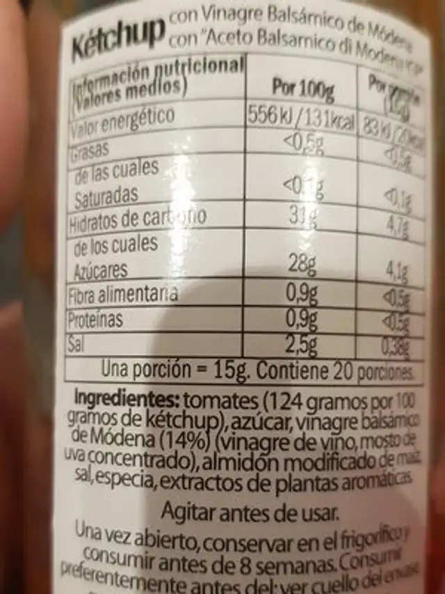 D902494 De Nigris Balsamic Ketchup ingredients label
