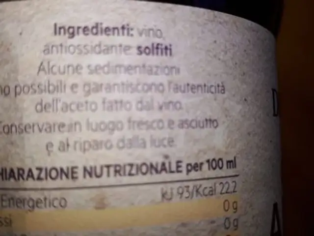 Vinaigre Gusto Antico ingredients label