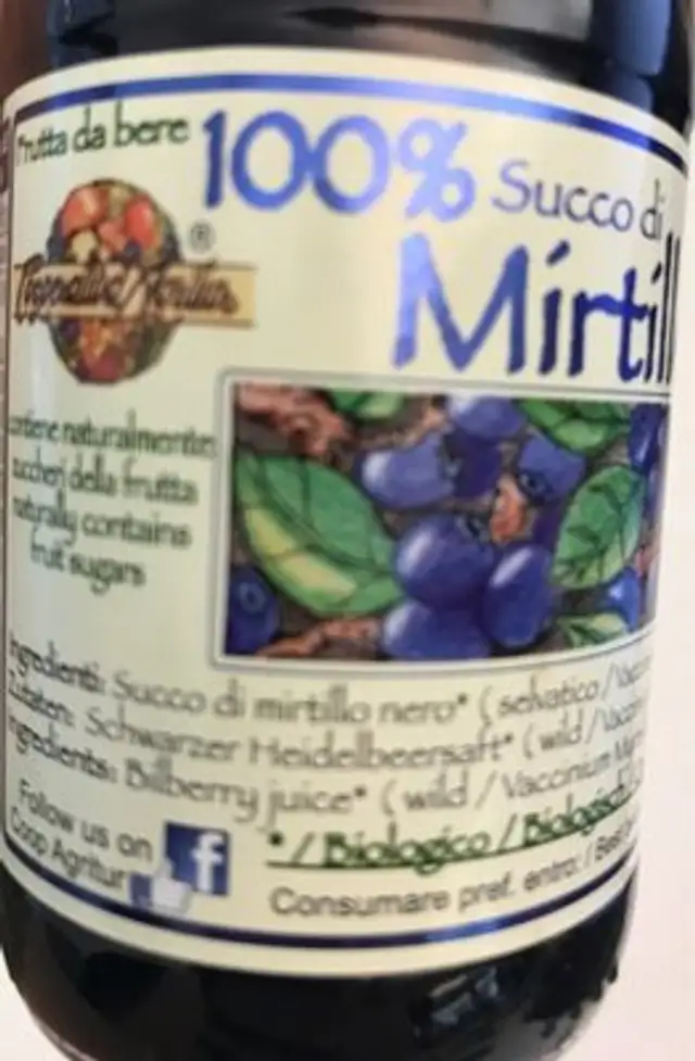 100% succo di mirtillo ingredients label