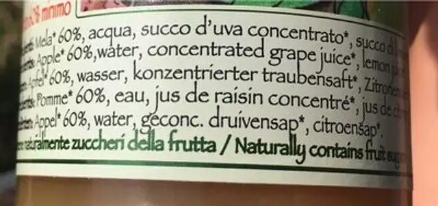 Jus de pomme Mela ingredients label