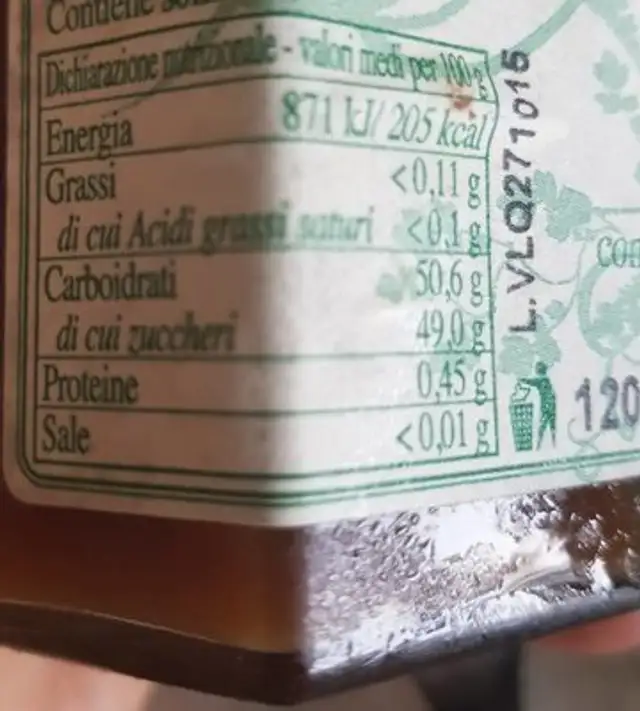 Vellutata di pere nutrition facts table