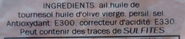 Ail aux Herbes à l'huile ingredients label
