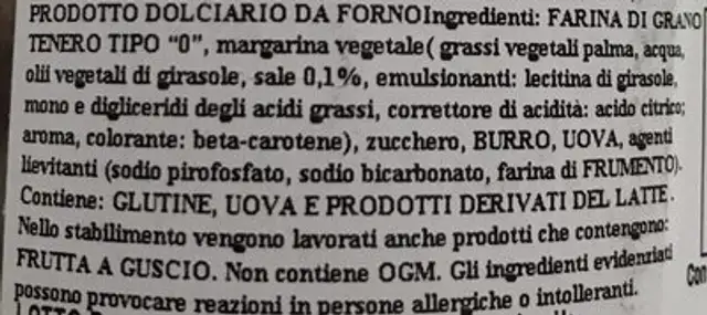 Casanova dolciaria ingredients label