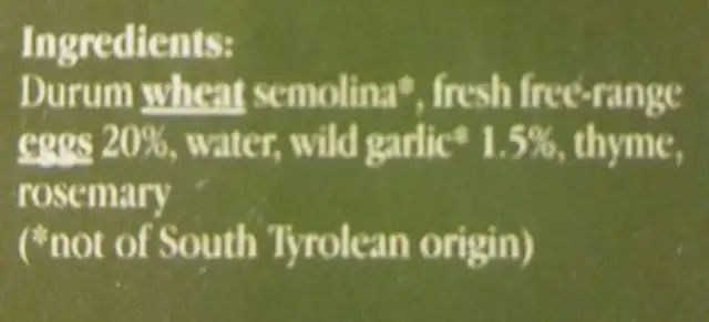Eierbandnudeln mit Bärlauch ingredients label