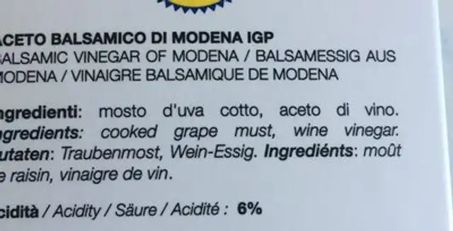 Vinaigre Balsamique De Modene Igp Goccia Oro 25CL ingredients label