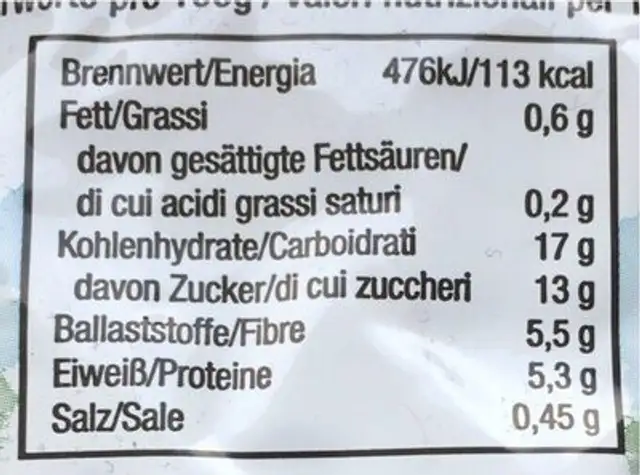 Tomatanmark nutrition facts table
