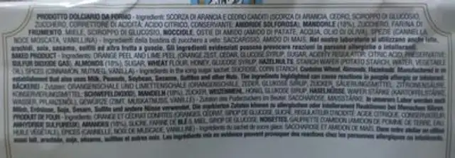 Panforte di Sienna ingredients label
