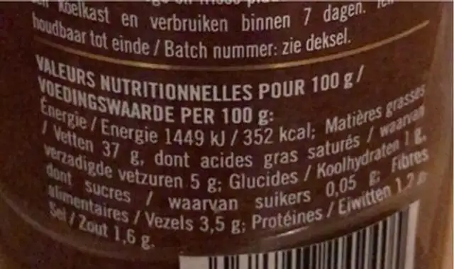 Olivenpaste nutrition facts table