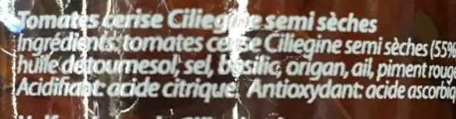 Tomates Cerises Semi Sèches ingredients label