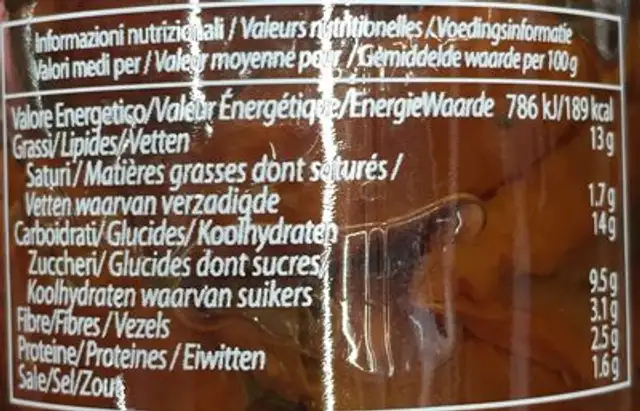 Tomates Cerises Semi Sèches nutrition facts table