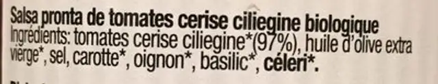Organic ready pasta sauce ingredients label