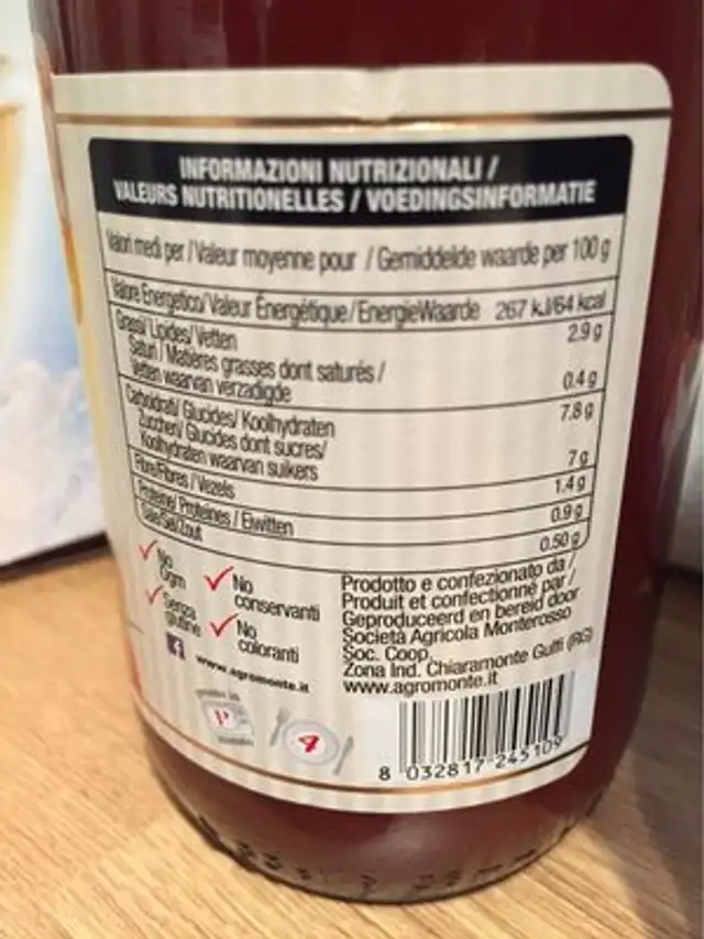 Organic ready pasta sauce nutrition facts table