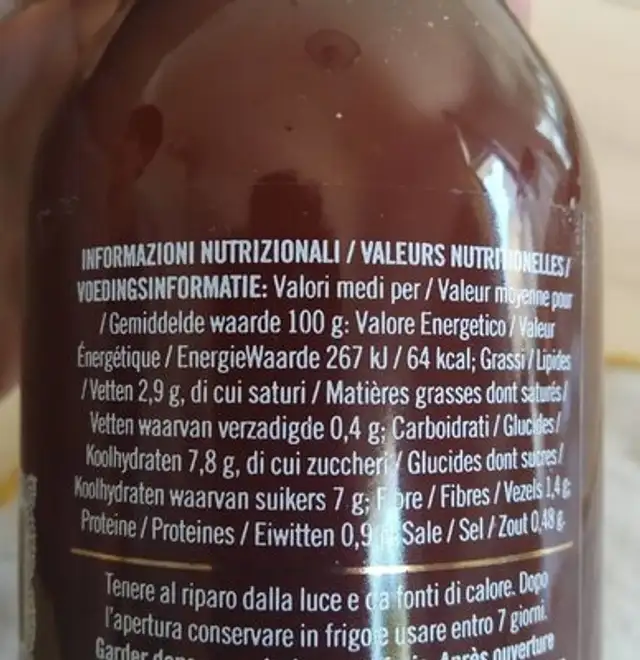 Salsa pronta di Datterino nutrition facts table