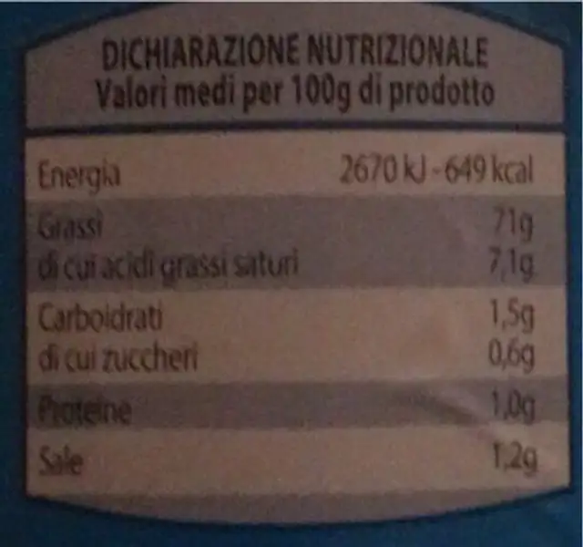 Maionese classica nutrition facts table
