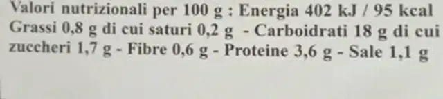 Gnocchi di zucca nutrition facts table