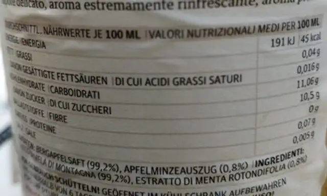 Apfelminze nutrition facts table