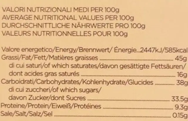 Tartufi di cioccolato nutrition facts table