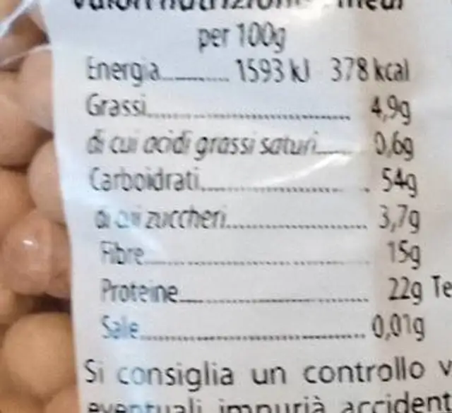 Caramello salato nutrition facts table