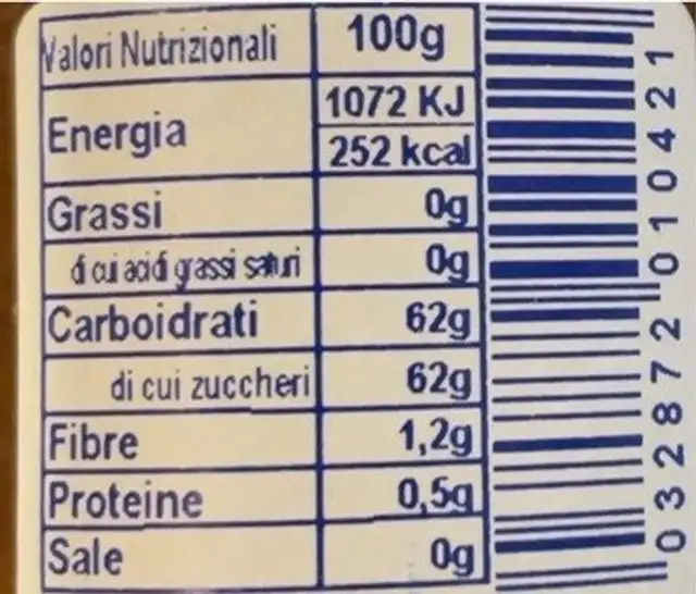 Mostarda Agrumi Bio nutrition facts table