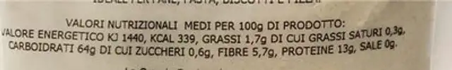Farina frumento tipo 2 nutrition facts table