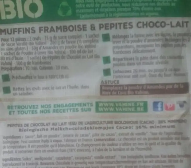 pépite de chocolat au lait ingredients label