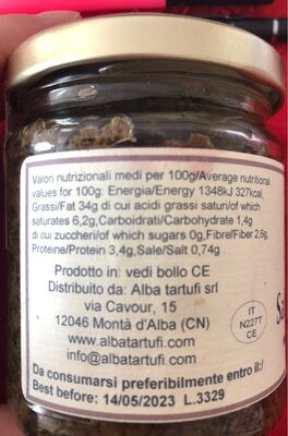 Salsa Tartufata nutrition facts table