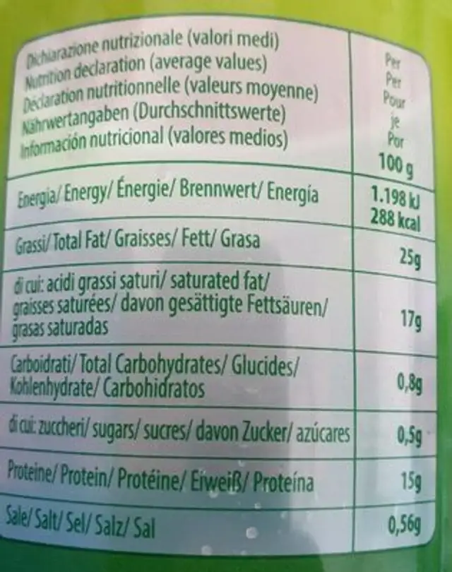Mozzarella Di Bufala Campana - 250g nutrition facts table