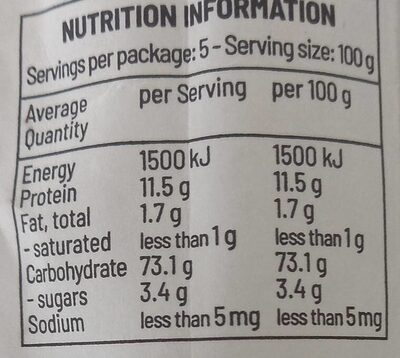 Girolomoni nutrition facts table