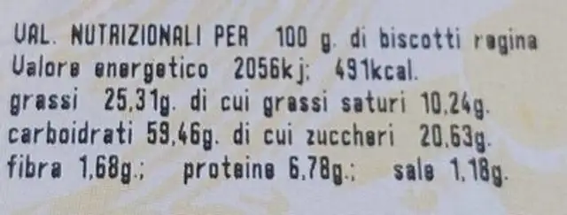 Biscotto Regina nutrition facts table