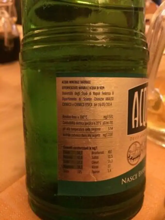 Acqua di Nepi ingredients label