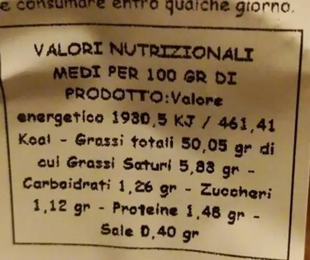 Cavolfiori al peperoncino sott'olio nutrition facts table