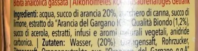 Orangeade / Aranciata ingredients label