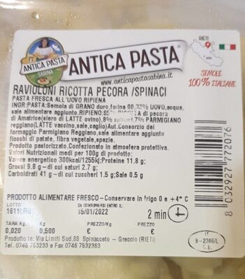 Ravioloni ricotta pecora e spinaci front packaging