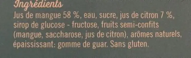 Ice Pop ingredients label